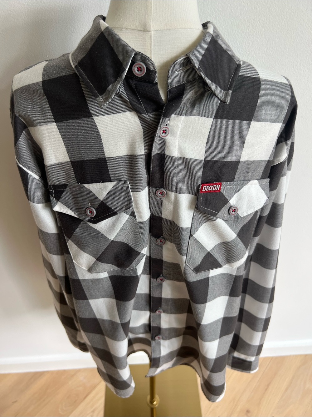 Dixxon The Pinnacle Bad Brains Flannel Mens Large L Black White Buffalo Plaid
